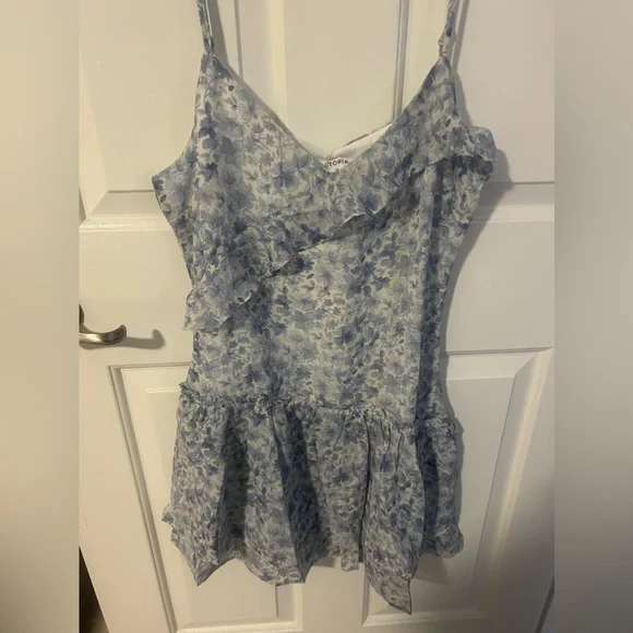 Red dress brand Storia Blue and white floral print mini dress size medium - Picture 5 of 6